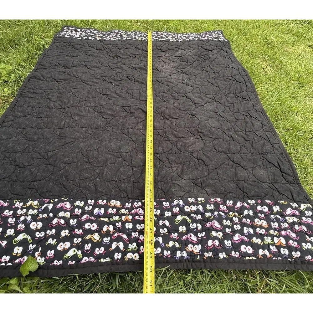 Handmade Quilt Halloween Candy Corn Front -Black Back W Bats 50” Cute!